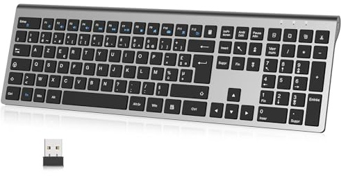 cimetech Clavier sans Fil Rechargeable, Connexion 2.4Ghz, Clavier Silencieux, Ultra-Fin, AZERTY Français, avec Pavé Numérique, pour MacOS/iOS/Android/Windows/PC/Ordinateur/Portable-Gris Noir