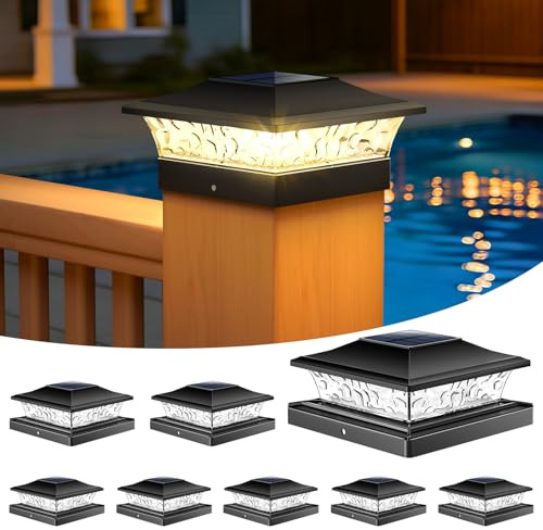 NIORSUN Solar Pfostenleuchte 8 Stück, Solar Pfostenkappe für 9*9 10x10 12*12cm usw. Holz/Vinyl Pfosten, IP64 Wasserdicht, Warm-/Kaltweißes Licht, Solarlampen für Zaunpfosten, Terrasse, Garten Deko