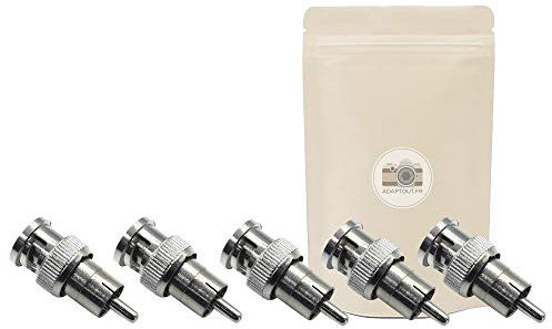 5x Adattatore da spina BNC maschio a spina RCA maschio - Connettore video s-video coassiale per camera di sorveglianza CCTV - Resistenza 50 Ohm - Adaptout marca francese