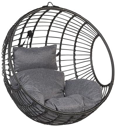 Hängekorbsessel aus Rattan Schwarz ohne Gestell inkl. Sitz- u. Kopfkissen Aspio