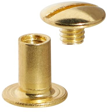 LEO’s - 100 Stück Premium Buchschrauben 8 mm in Messing Farbe - Buchbinderschrauben Buchnieten vermessingt - Schraubnieten Chicagoschrauben mit 5 mm Schaftdurchmesser - Buch Nieten zum Schrauben