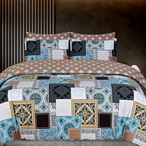DTEX HOMES King Size Duvet Cover Sets 220 Thread Count 100% Egyptian Cotton Reversible Printed Hotel Quality Duvet Cover Ultra Soft Easy Care Bedding Sets King (Tribal Patchy)