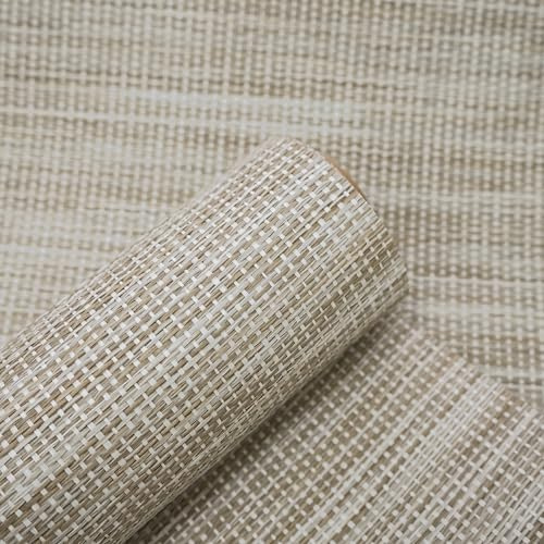 Ansehan Wallcovering W402 Marbletile Collection 36 W x 8 Yard L, Natural Paper Weave Grasscloth Modern Texture Wallcovering for Living Room Bedroom Feature Wall, Biscotti Straw