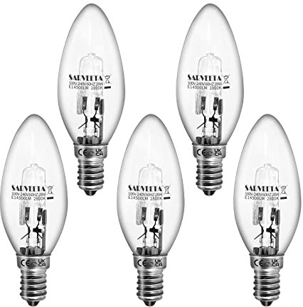 5 Stück Halogen Glühbirne E14 kerzen Dimmbar,28Watt E14 Halogenlampen 2800K Warmweiß,Klar Glühlampe 2500 Hours Life