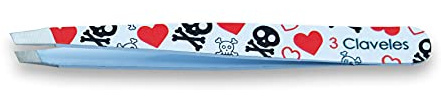3 Claveles - Pinza de depilar, punta sesgada, decorada, colección Skull Lover, Inox, pinza depilación, Acero Inoxidable, 9,5 cm
