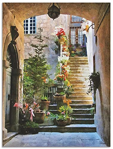 ARTLAND Wanddeko Wandbild Alu Verbundplatte für Innen & Outdoor Bild 45x60 cm Gemälde Architektur Blumen Italien Städte Kunst Mediterran U2TC