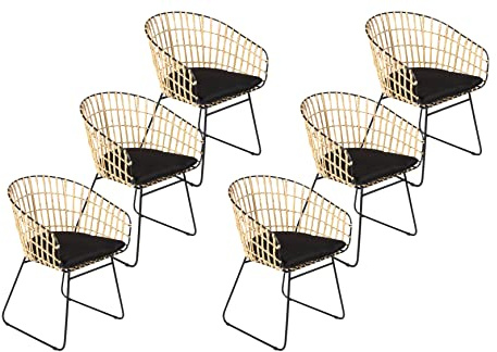 SAM 6er Set Rattanstuhl Lima, Farbe Natur, inklusive Sitzkissen