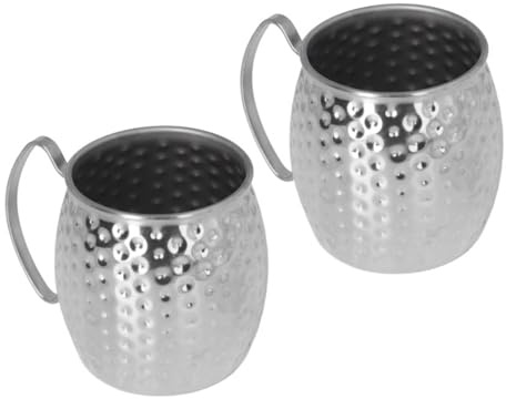 Cyrank Moscow Mule Becher 2er Set, 500 ml Cocktailbecher mit großem Fassungsvermögen Exquisite Edelstahl Moscow Mule Becher für Bars Hotels Restaurants(Silber-)