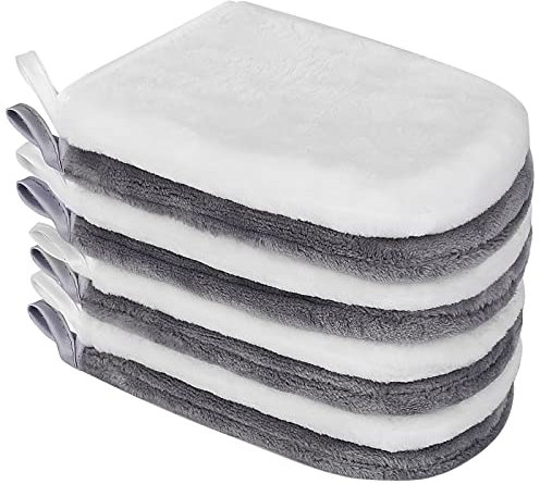 PHOGARY 8 Stück Mikrofaser-Waschhandschuhe, Flanell, weicher Waschhandschuh, Bad-Spa-Tuch, Wiederverwendbare Make-up-Entferner, Handschuhe, europäischer Stil, Waschlappen, 15 x 21 cm (Weiß und Grau)