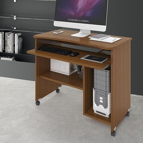 Linea Azzurra Scrivania Pc da Ufficio Scrivania Computer con Rotelle e Doppio Ripiano Interno Estraibile 76x93x48cm Mobile con Ripiani Tastiera Scorrevole Scrittoio da Studio Made in Italy