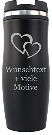 Geschenkissimo Kaffeebecher personalisiert - Black Edition - Gravur mit Name, Spruch, Motiv - Kaffee Becher to go 0,4 l - Geschenk für Männer + Frauen