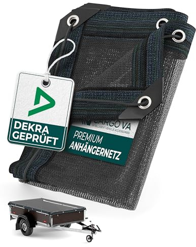 CargoVA® Anhängernetz Feinmaschig 3x4,5m [DEKRA Geprüft] - Abdecknetz mit Gummiseil - Ladungssicherungsnetz für Anhänger - Laubnetz StVO-Konform