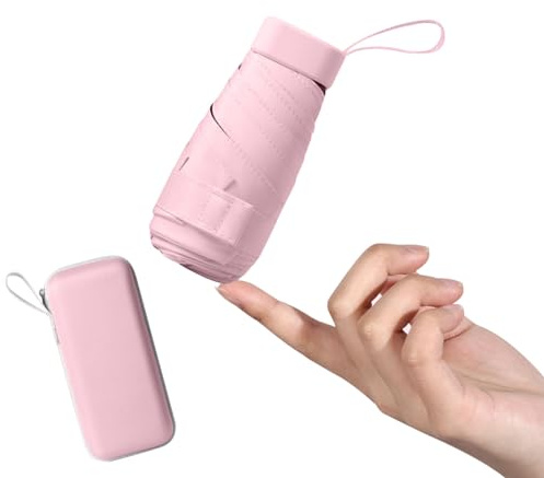 Mayoii Mini Regenschirm mit UPF50+ Schutz, Leichter Kompakter Regenschirm für Frauen und Kinder, Tragbarer UV Regenschirm Klein mit Aufbewahrungsbox, Taschenschirm für Handtaschengröße