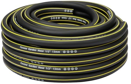 Fevone Garden Hose 20 m Garden Hose 1/2 Inch (13 mm) Hose Pipes for Garden 4ly 25 Bar Heavy Duty Hose Line Flexible Robust Belt Kink Protection Black/Yellow