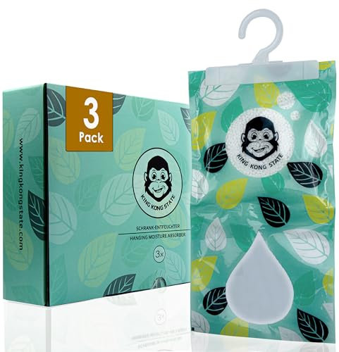 KING KONG STATE Deumidificatore per armadio, confezione da 3, deumidificatore per guardaroba, essiccante ad alte prestazioni per rimuovere l'umidità (granuli)