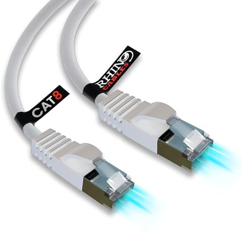 rhinocables CAT 8 10m White Fast, Reliable Long Ethernet Cable | 40Gbps Speed, 2000Mhz Bandwidth, Seamless Gaming, Streaming & High-Speed Browsing | Shielded For No Lag & Great Performance (Single) | Shielded For No Lag & Great Performance, 40Gbps Speed, 2000Mhz Bandwidth, Seamless Gaming, Streaming & High Speed Browsing