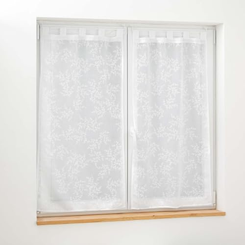 Douceur d'Intérieur, coppia di tende con passanti (2 x 60 x 160 cm) Karla, bianco, tulle operato applicato