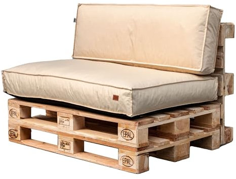 GoldenGroup Gartenset Kissen für Palettenmöbel Creme - Strapazierfähiges Gewebe - Palettenkissen Set Gefüllt mit Schaumgranulat - 120x65x10 Sitzkissen - (2X) 60x40x10 Rückenkissen