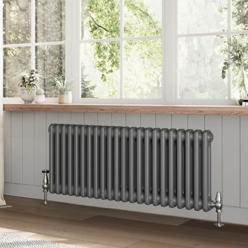 Go Bathrooms Utopia Grey Horizontal Radiator 400 x 1010mm Traditional Cast Iron Style 2 Column Anthracite Central Heating Living Room Radiator