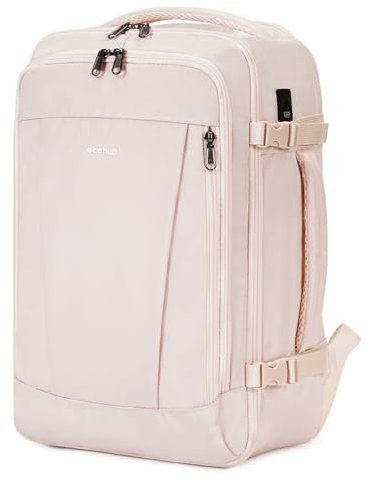 ECOHUB Rucksack 40x20x25 Ryanair Handgepäck 13 Taschen Reiserucksack Flugzeug Carry-ons Wasserdichter Rucksack Damen Klein PET-Recycelte Umweltfreundliche 20L,Patentiert(Beige)
