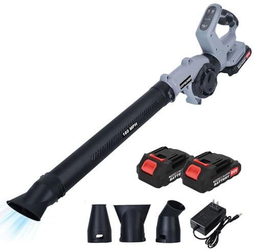 Fiauli Cordless Leaf Blower,21V Battery Leaf Blower,Lightweight Garden Blower with 2 Batteries,3 Adjustable Speeds,Rotating Handle,Powerful Handheld Electric Leaf Blower for Garden,Patio,Lawn Black