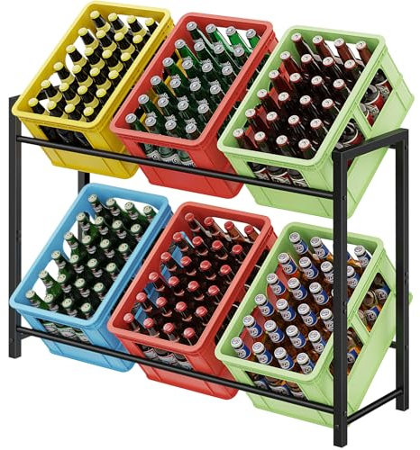 WELDUN Meatll Drinks Crate Rack for 6 Drinks Crates, with 2 Levels for Beer, Fruit, Vegetables, Water, Load Capacity 150 kg