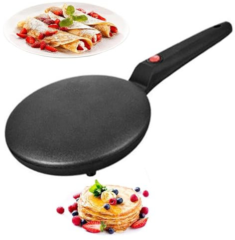 ERICAT Crepera Instantánea, Sartén Eléctrica para Crepes con Mango Antideslizante, Calentamiento De Doble Cara Y Superficie Antiadherente, Rápida Disipación De Calor, para Hacer Tortillas, Blintzes