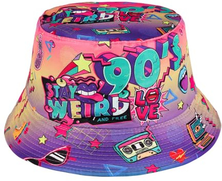 Manfnee Fischerhüte Bucket Hat Retro 80er 90er Jahre Stil Modische Fischerhut Unisex Reversibel Anglerhut Doppelseitig Sonnenhut