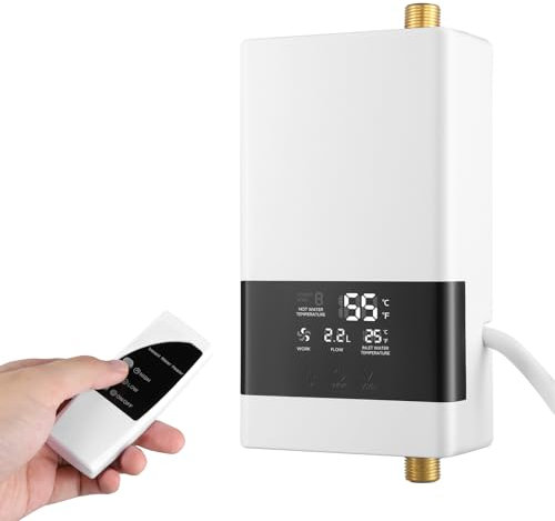 Electric Water Heater 220V 6000W,Under Sink Water Heater with 30-55℃ Adjustable,Instant Water Heater with Remote Control,Portable Tankless Heater with 2 Modes for Kitchen,Bathroom