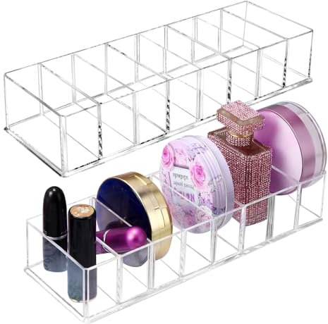 EUIEUT 2 Pcs Detachable Makeup Organiser 8 Compartments Acrylic Cosmetic Storage Tray Clear Drawer Organizers Case Desk Jewelry Display for Eyeshadow Cosmetic Lipstick Nail Polish