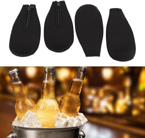 4Pcs Beer Bottle Cooler Sleeves, Zip up Bottle Jackets. Keeps Beer Cold and Hands Warm. Classic Extra Thick Neoprene with Stitched Fabric s, Enclosed Bottom