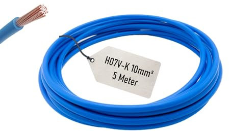CusoTec 10mm² Verdrahtungsleitung 5 Meter Einzelader Aderleitung Litze - schwarz braun grau blau grüngelb H07V-K (Blau)