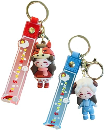 TPZORJX 2 pcs Tierkreis Shining crown Schlüsselanhänger für Frauen, Süßer Schlüsselanhänger, Cartoon Anhänger Schlüsselbund, Taschenanhänger, Pferd und Schaf