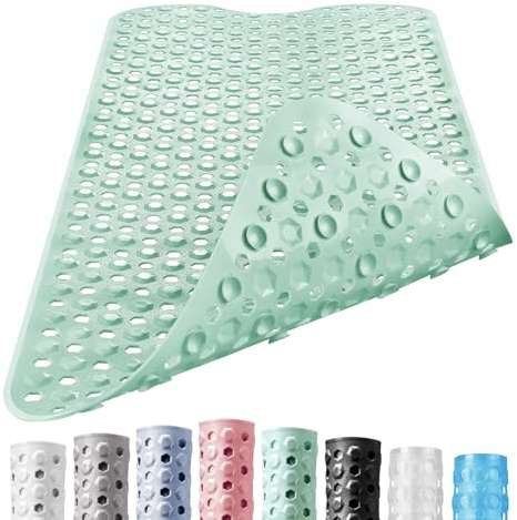 DOPROP 100x40cm Non-Slip Bathtub Mat, Vinyl Shower Mat with Suction Cups | Anti-mould vinyl for hygiene. Safe for elderly. Fits bath and toilet. Rapid drainage stops water pooling. Easy to clean.Mint