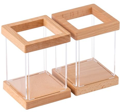 Srvnpioy Lot de 2 Porte-Crayons en bois, Porte-Stylo en acrylique, Porte-Stylos Organiseurs de Bureau pour Ranger Pinceaux de Maquillage, Pinceaux, Stylos, Papeterie