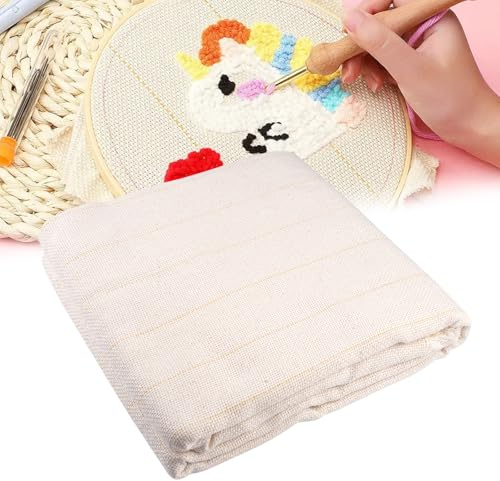 Großes Tufting Tuch Mönchstoff Punch Needle 1.5 M X 2 M Baumwollstoff Kreuzstich Stoff Zum Sticken Mit Markierten Gelben Linien, Mönchstoff Punch Needle Stoff Tufting Cloth Für Näharbeit, DIY Basteln