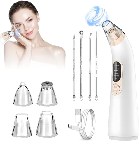 Bwaliffury Aspiratore Punti Neri Professionale,Blackhead Remover Vacuum, Aspira Brufoli e Impurità con 4 Testine &5 Modalità di Aspirazione, Elettrico Comedone per Pulizia Viso e Rimozione Pori