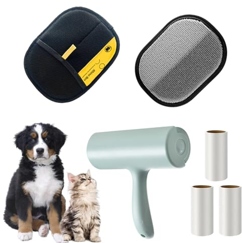Haarentfernungsset, magnetische Haarentfernungshandschuhe (2 Stück) + 3 Ersatzrollen, wiederverwendbar, für Katzen und Hunde, Kleidung und Möbel, multifunktionales Reinigungswerkzeug