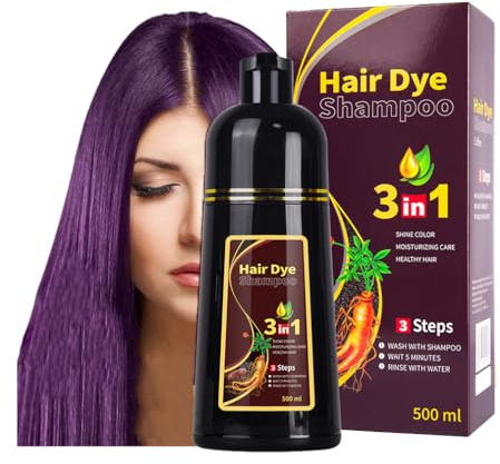 Champú 3 En 1 Para Teñir El Cabello De Morado, Champú A Base De Hierbas Para Cambiar El Color Del Cabello, Fórmula De Acción Rápida, Cobertura Semipermanente De Canas (Purple)