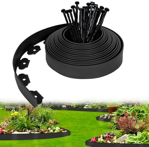 Inheming Bordura per Aiuola Plastica, bordatura del giardino all'aperto, 5M x 5CM Bordo Flessibile per Giardino,con 15 pezzi di Robusti Picchetti di Fissaggio per Giardino, Prato, Aiuola