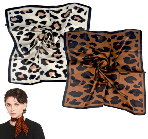 ZhouWei 2 Stück Kopftuch für Frauen, 70 x 70 cm Große Quadratische Schals für Damen, Bandana Damen, Grafikdruck Seidentuch, Haartuch, Halstücher, Silk Scarf, für Taschentuch, Hals, Handgelenk, Blau