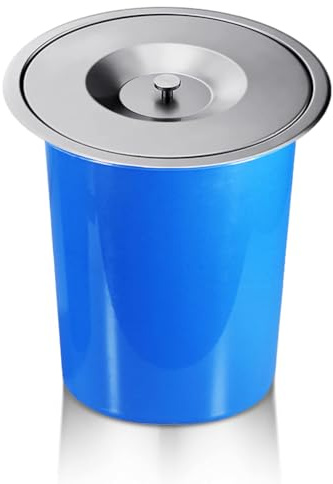 JTWWDM Pattumiera Moderna Banco con Coperchio Sollevabile, Cestino per Rifiuti Integrato 8 Litri, Coperchio Nero/Argento Elegante, Secchio per Rifiuti Blu Incassato,Argento,8L