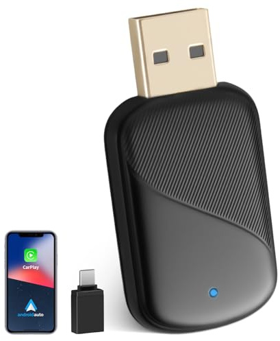 MEETOWN Wireless Carplay & Android Auto Wireless Adapter 2 in 1, Trasforma Android Auto/Carplay cablato in wireless, Plug and Play con Tipo C & USB-A, compatibile con Ad 10+/iOS 10+