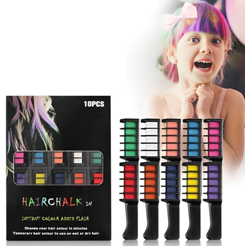 10 Farben Haarfärbekamm, Haarkreide für Mädchen Set, Nicht Klebrige Temporäre Haarfarbe, Temporäre Haarfärbe-Stifte Auswaschbar, für Karneval, Ostergeschenke Kinder, Weihnachten, Geburtstagsparty