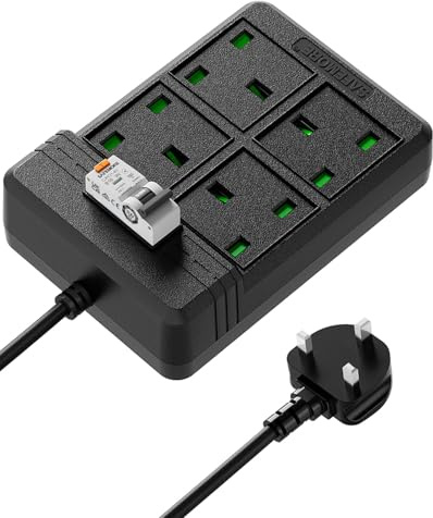 SAFEMORE RCD Extension Lead 4 Gang, 13A Heavy Duty Power Strip, 3M | 30mA RCBO breaker, Leakage overload & short circuit protection, Heavy duty extension cord for garden garage pool pump