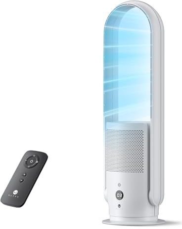 ULTTY Ventilador Sin Aspas, Ventilador de Torre Silencioso Con Filtro HEPA, Remoto, 9 Velocidades 3 Mode, 80cm Seguridad Infantil Bladeless Tower Fan Portátil, Temporizador, CR022