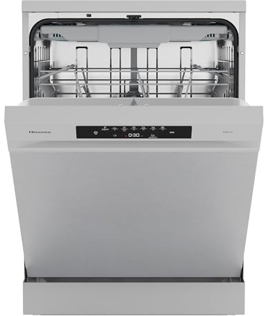 Hisense HS643B90X - Lavavajillas Clase B, 15 Servicios, Fondo 60cm, Secado Extra, Programa Automático, Tercera Bandeja, Programa Corto 1 hora, 15 Servicios, Aqua Protect System, Control Táctil, Inox