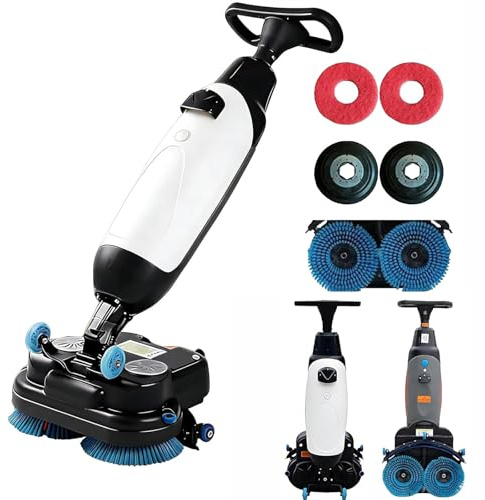JIADUOFU Walk Behind Floor Scrubber Dryer,17 Scrub Path, 2x250W Brush Power & 4.5L+7.5L Dual Tanks,Coverage 13000 Sqft/H,for Wooden Floors,Tiles,Terrazzo,Marble,Cement Floors White