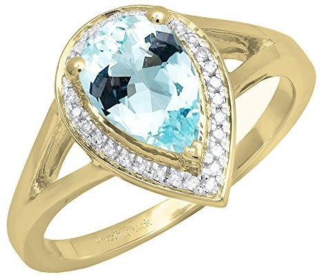 Dazzlingrock Collection 14 Karat 9 x 6 mm Birnen-Edelstein und runder Diamant Damen Spaltschaft Braut Tropfenform Verlobungsring Gelbgold Aquamarin Diamant Gold Aquamarin, Aquamarin, Diamant, Gold