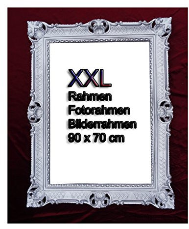 Bilderrahmen Silber 90x70 cm mit Glasscheibe Hochzeitsrahmen Selfie Fotorahmen Foto Requisiten Rahmen Antik Barock Rokoko Repro Shabby Chic RENAISSANCE JUGENDSTIL RETRO DESIGN LUXURIÖS PRUNKVOLL 58TR